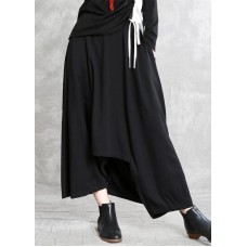 Women black cotton skirt elastic waist asymmetric skirt