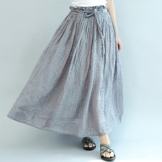 gray casual summer linen skirts plus size  a line skirts elastic waist maxi skirts