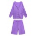 Women's autumn plus size fashion knitted cardigan shorts purple two-piece