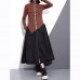 vintage black cotton oversize A line skirts fine pockets drawstring skir