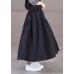 Beautiful Solid Black Elastic Waist Patchwork Cotton Pleated Skirt Summer