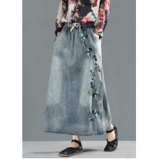 Women Spring Drawstring Hole Embroidery Casual Skirt