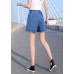 Italian Light Blue Elastic Waist drawstring Pockets Cotton Pleated Short Pants Summer