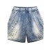 Women's loose straight denim blue shorts large size thin section rivet hole five-point pants
