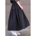 Beautiful Solid Black Elastic Waist Patchwork Cotton Pleated Skirt Summer